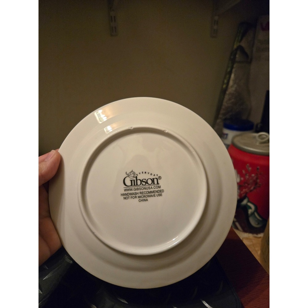 Gibson Everyday White Ceramic Dinner Plate Silver Rim Trim